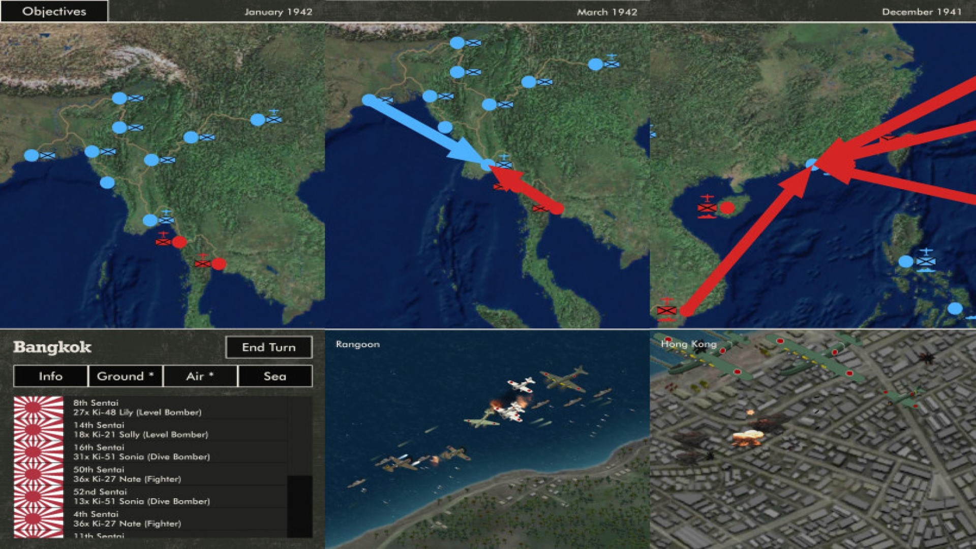 Best mobile war games: Pacific Fire. Image shows strategic maps of a landmass by the sea.