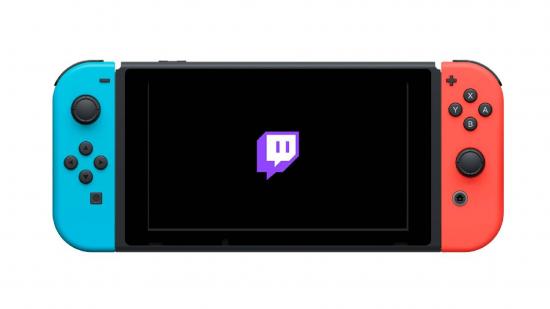 A nintendo switch is featured with the twitch logo visible