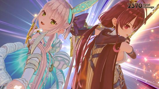 Two female characters from Atelier Sophie prepare an attack