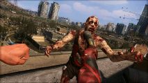 A foot kicking a zombie in the face