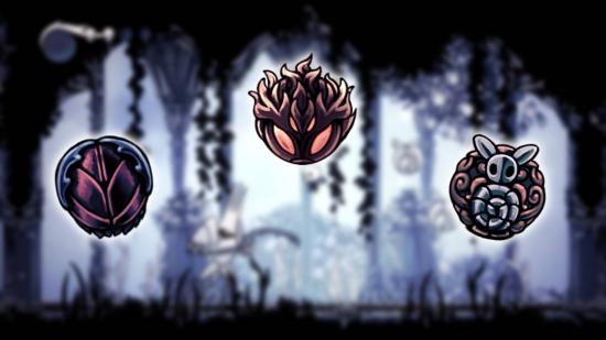 Charms from Hollow Knight are visible over a still of the game