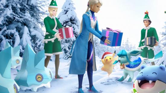 Trainers giving presents to Pokémon