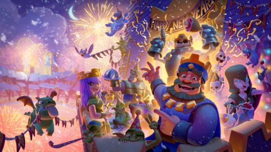 Clash Royale characters celebrating new years