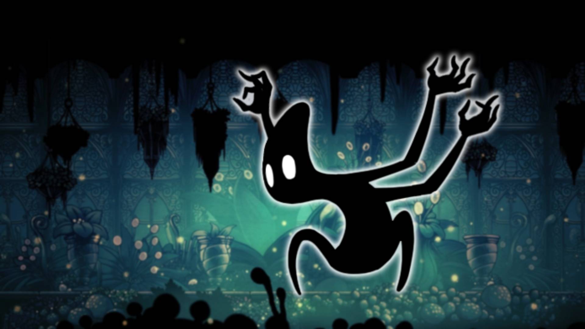 The Collector - the Hollow Knight boss, is visible against a mossy green background area from Hollow Knight 