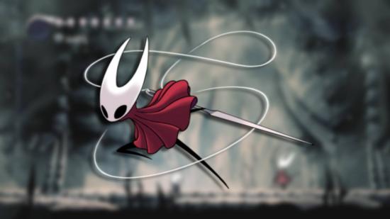 Hornet from Hollow Knight is visible above a screenshot of the game