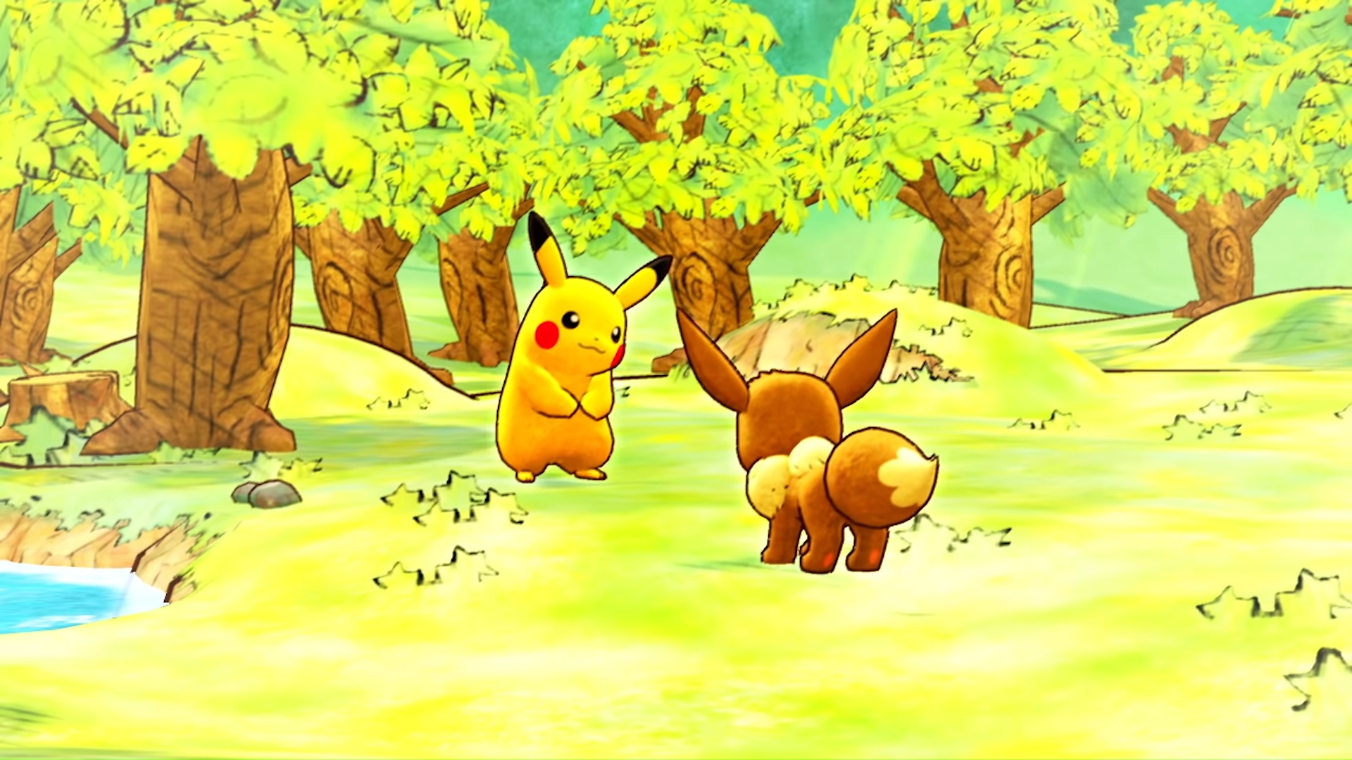 Pokémon Switch games: Pokémon Mystery Dungeon: Rescue Team DX. Image shows a Pikachu and an Eevee in a field.