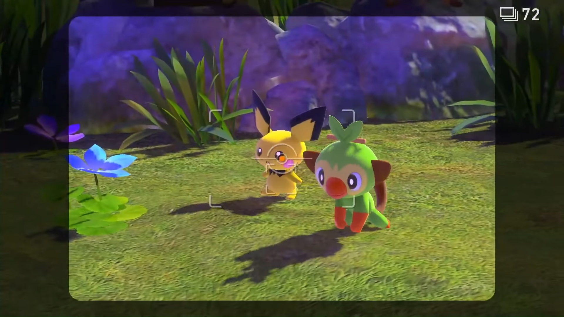 Pokémon Switch games: New Pokémon Snap. Image shows a Pichu and Grookey about to be photographed.