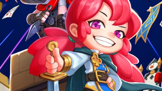A girls smiling while holding a sword