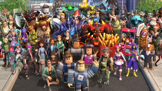 A lineup of Roblox avatars