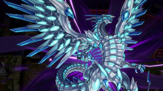Screenshot of blue-eyes white dragon archetype card animation