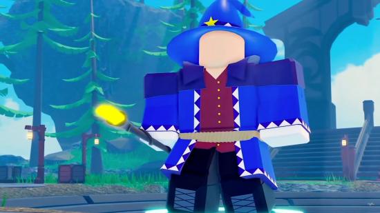 An wizard avatar from Arena Champions, a Roblox MOBA.