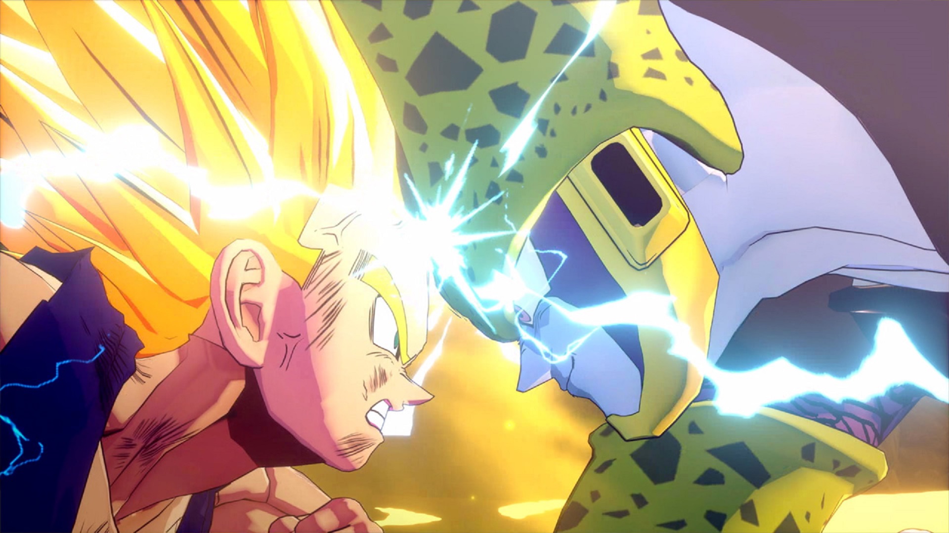 Best anime games: Dragon Ball Z Kakarot. Image shows Vegeta squaring off against Cell