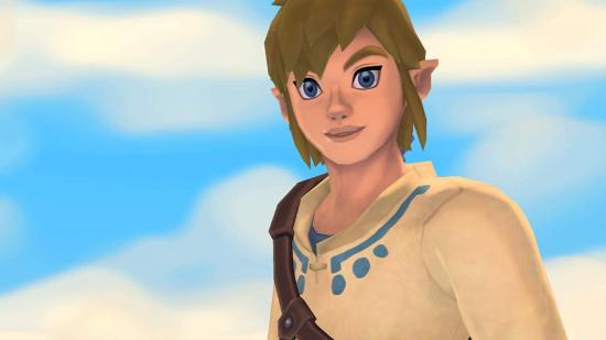Link looking at you with clouds behind him