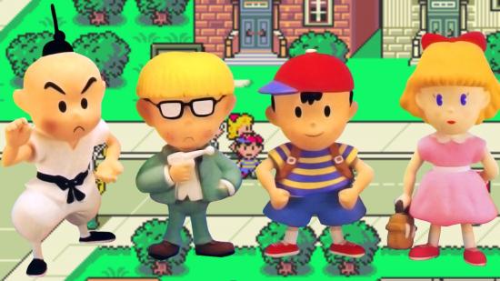 The Earthbound characters striking poses.