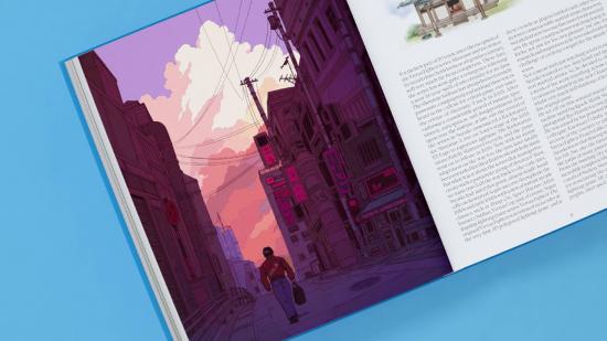 A spread shows pages of a gaming journal, with artwork based on Shenmue