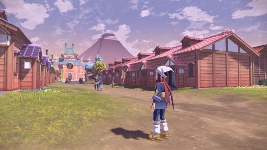 Pokémon Legends: Arceus trainer stood in a village