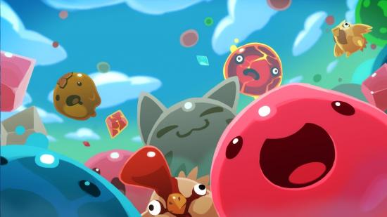 Artwork featuring various Slime Rancher slimes