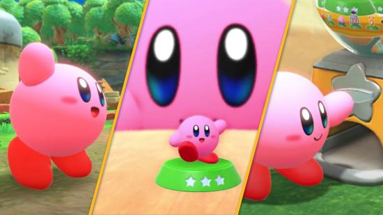 Custom header using screenshots from Kirby and the Forgotten Land and promo art