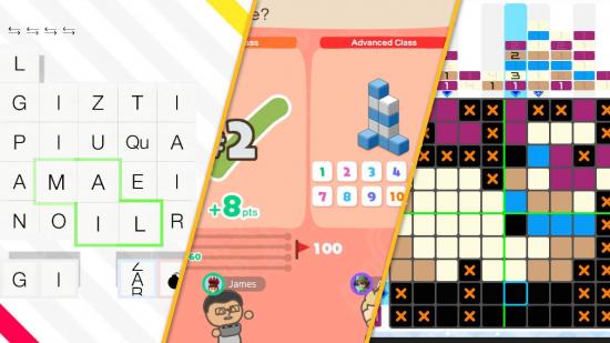 Three different puzzle games are shown together in one grid