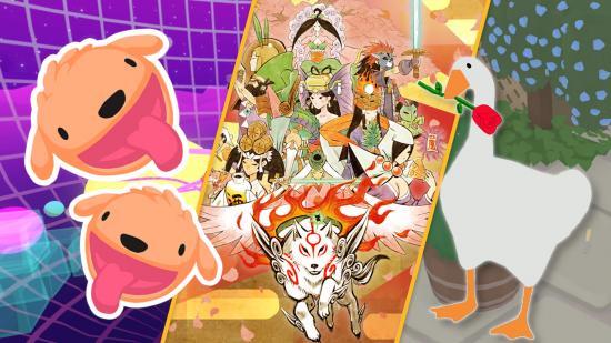 Three of the best animal games; Phogs! Okami, and Untitled Goose Game