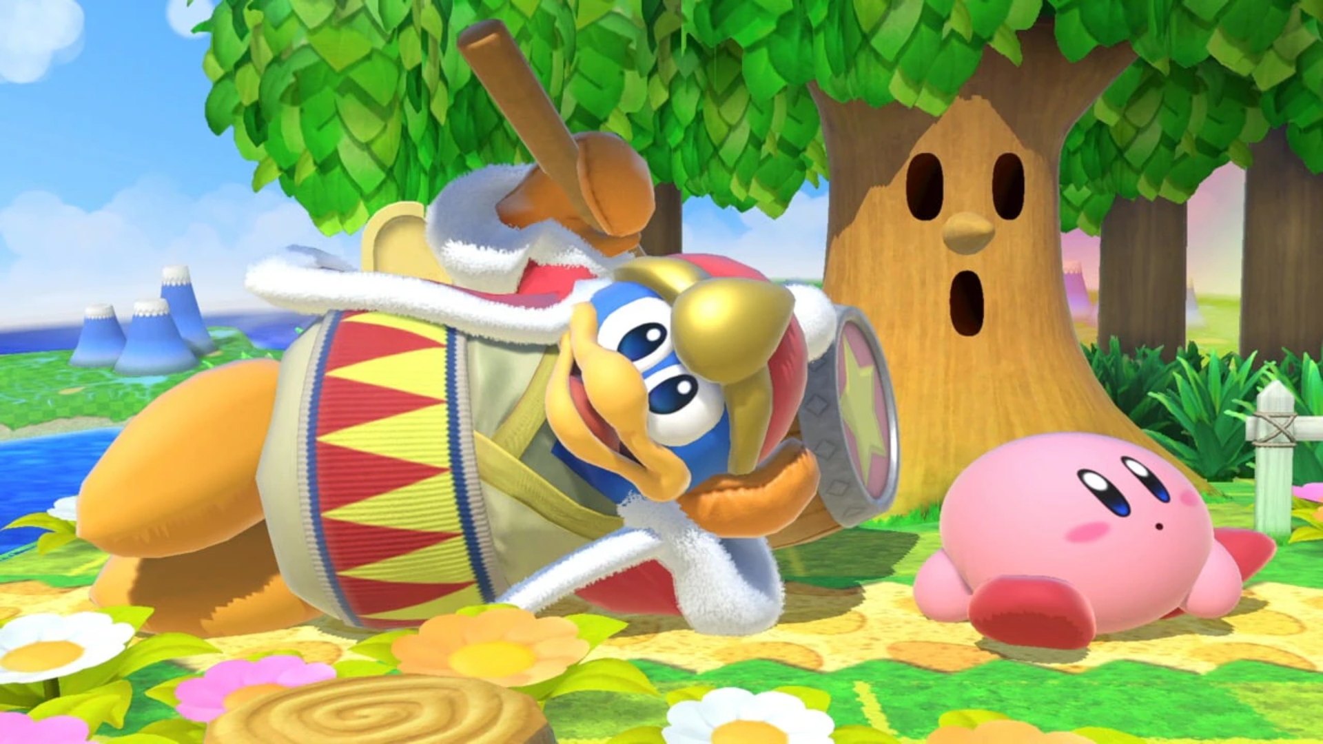 Best Kirby games: Super Smash Bros. Ultimate. Image shows Kirby and King Dedede in the game.