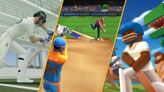 Custom header using screenshots and key art from cricket game Cricket Through the Ages, Cricket League, and Cricket 19