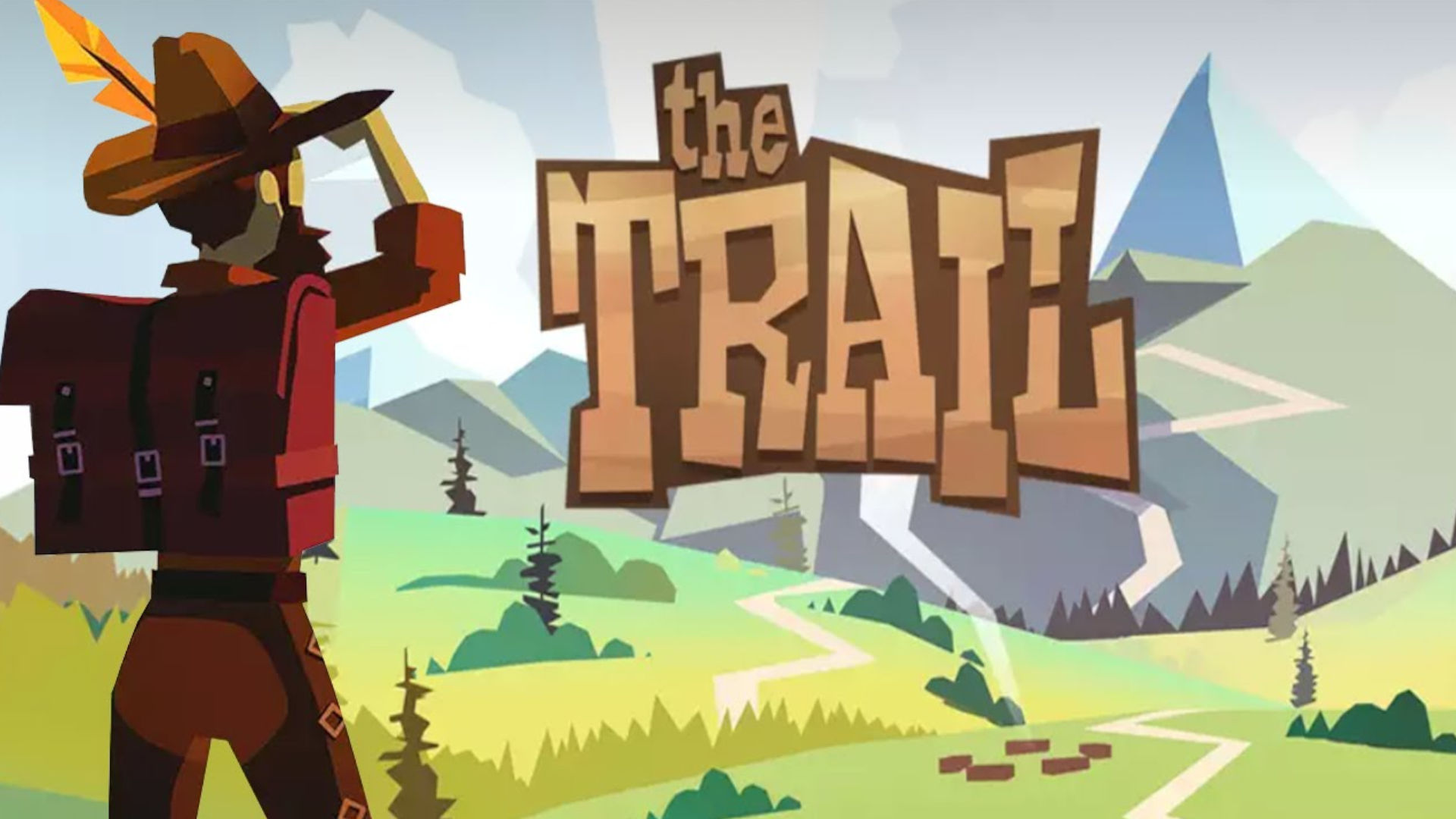 Exploration games: The Trail cover art showing a hiker looking at the logo.