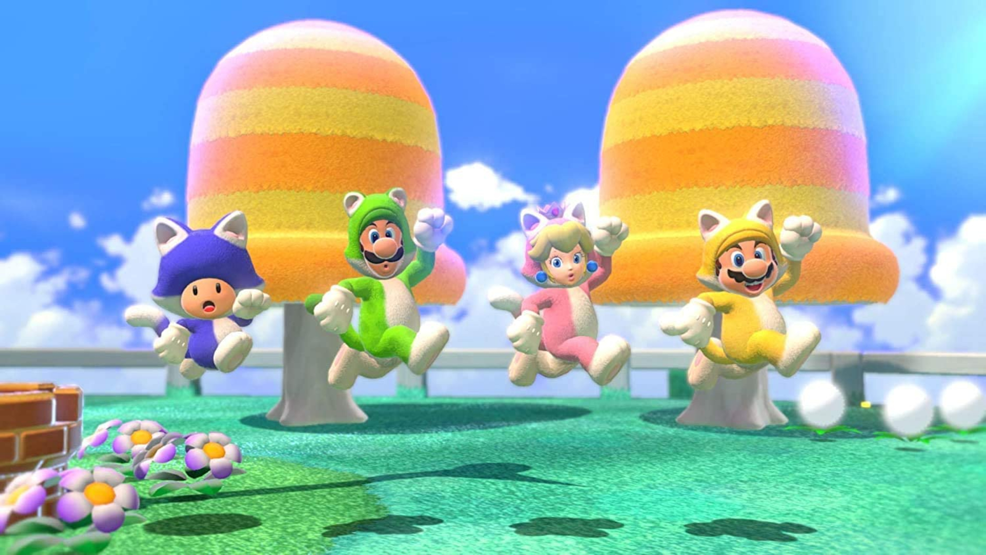 four Mario characters dressed as cats
