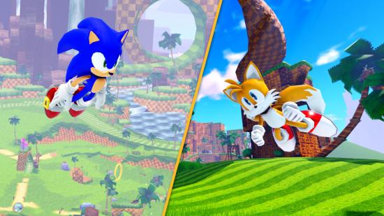 On the left Sonic in Roblox, on the right Tails in Roblox.