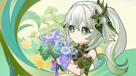 Genshin Impact daily login: Nahida holding a bunch of flowers