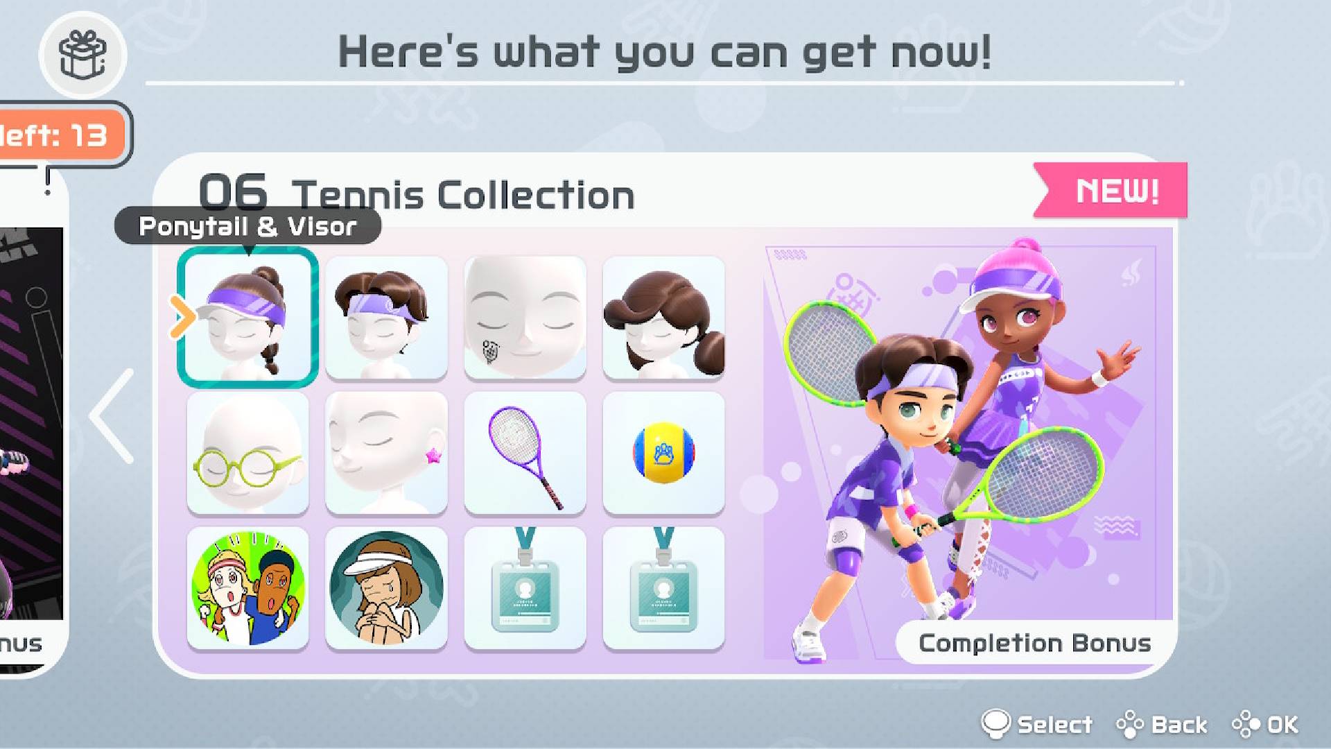 Nintendo Switch Sports cosmetics: a pair of player avatars from Nintendo Switch Sports are wearing colourful tennis outfits