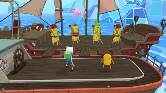 best cartoon network games: Finn and Jake from Adventure Time battle enemies on a pirate ship