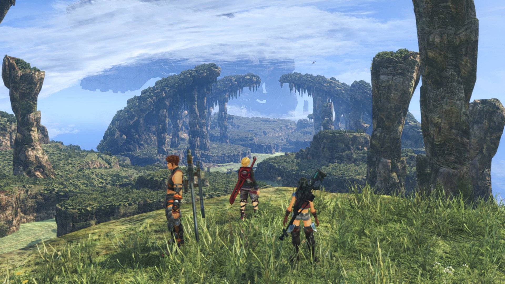 Best Nintendo Switch games: three JRPG characters stand over a huge valley 