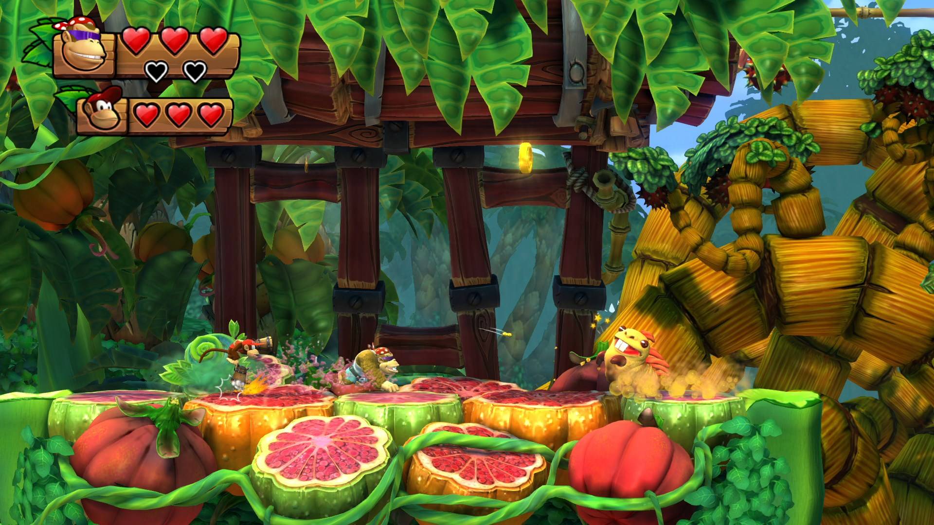 Best Nintendo Switch games: Funky Kong runs around a level filled with foliage 