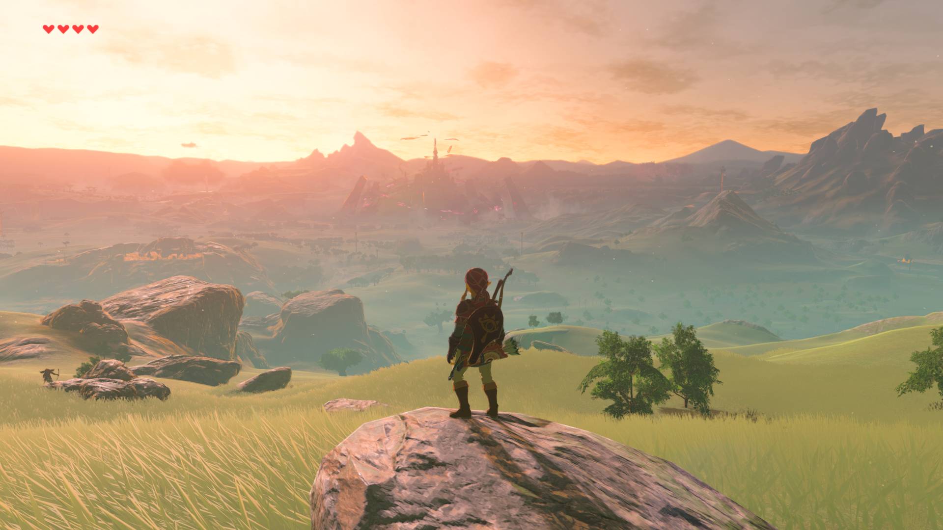 Best Nintendo Switch games: Link from the Legend of Zelda stands overlooking a large valley 