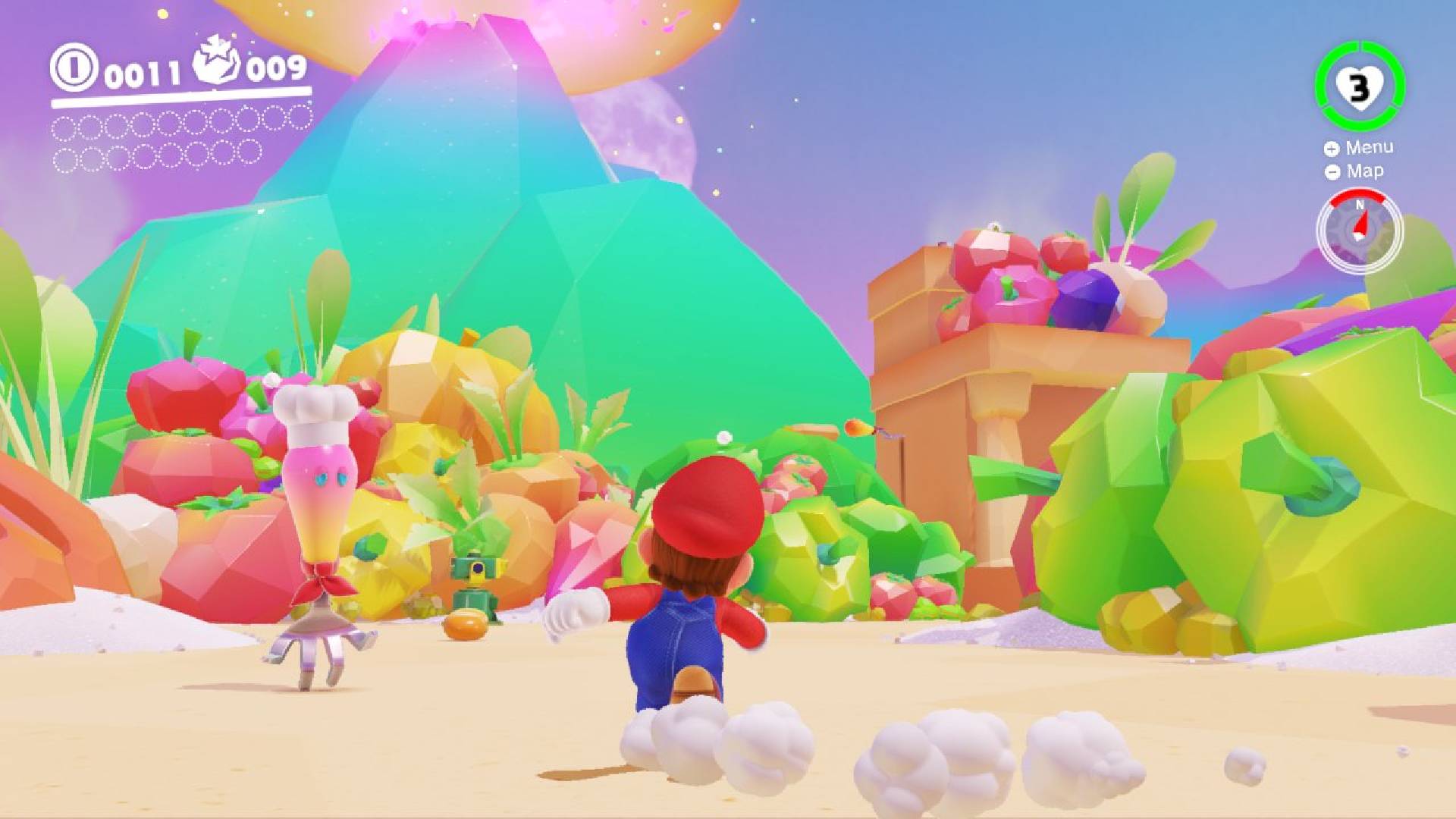 Best Nintendo Switch games: Mario runs around a technicolour level filled with cooking pots and ingredients 