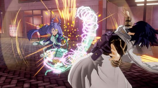 A character performing an attack to know her opponent back
