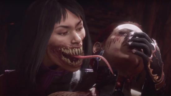 Mileena getting ready to perform one of her Mortal Kombat fatalities