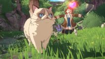 Ni no Kuni Cross world screenshot of protagonist and a nice big cat