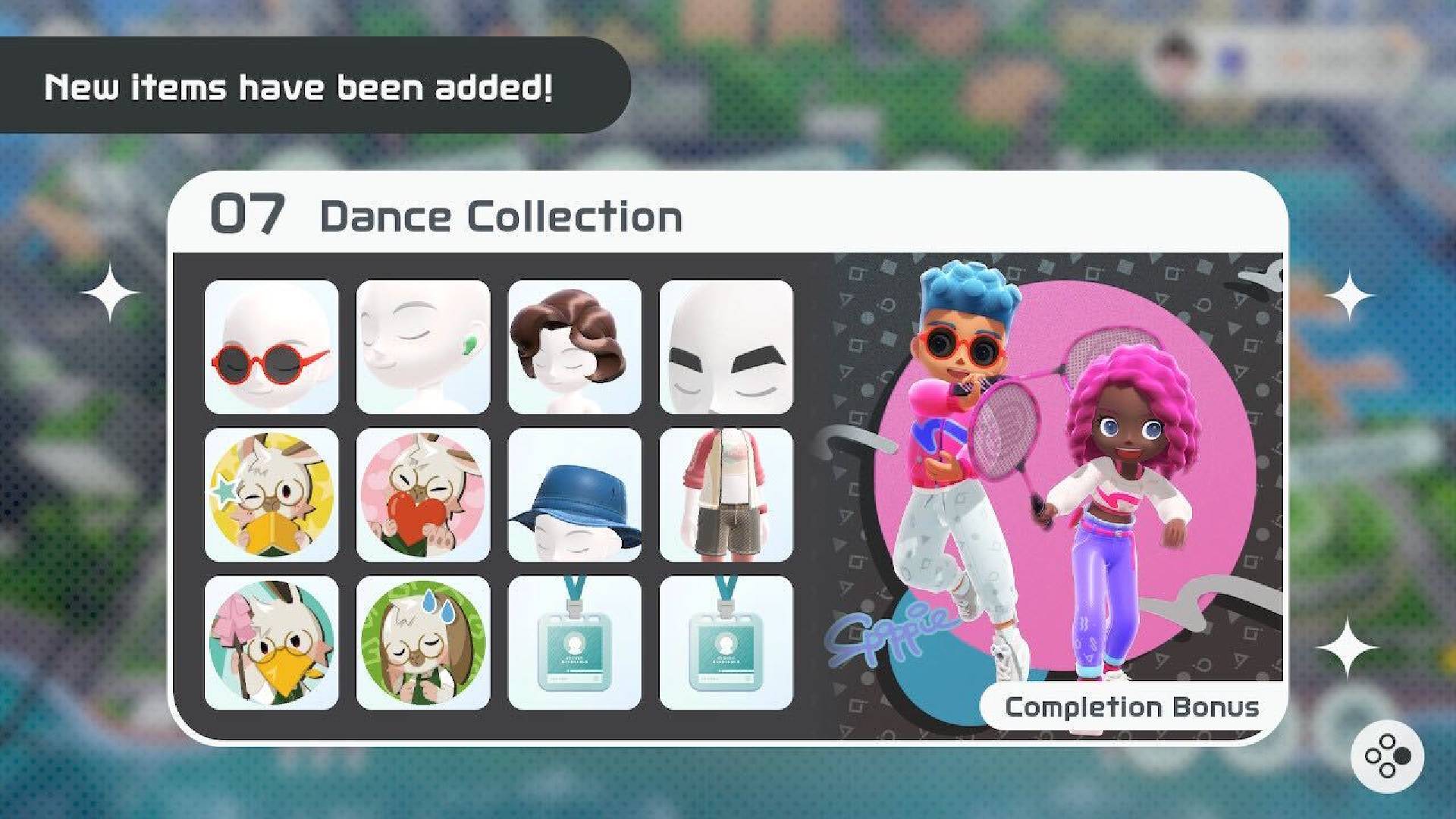 Nintendo Switch cosmetics: A series of outfits are shown for Nintendo Switch Sports 