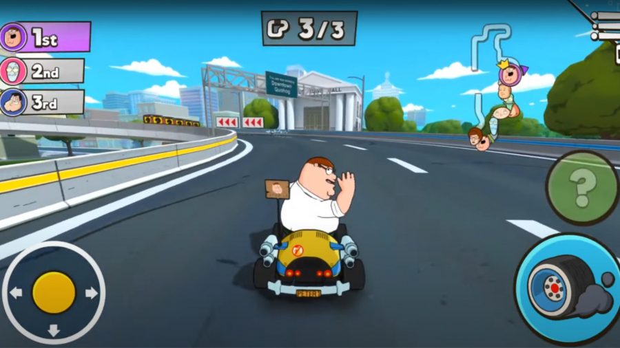 Peter Griffin driving down a road
