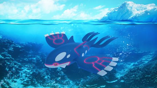 Promo art of Pokemon Go water Pokémon Kyogre in the ocean