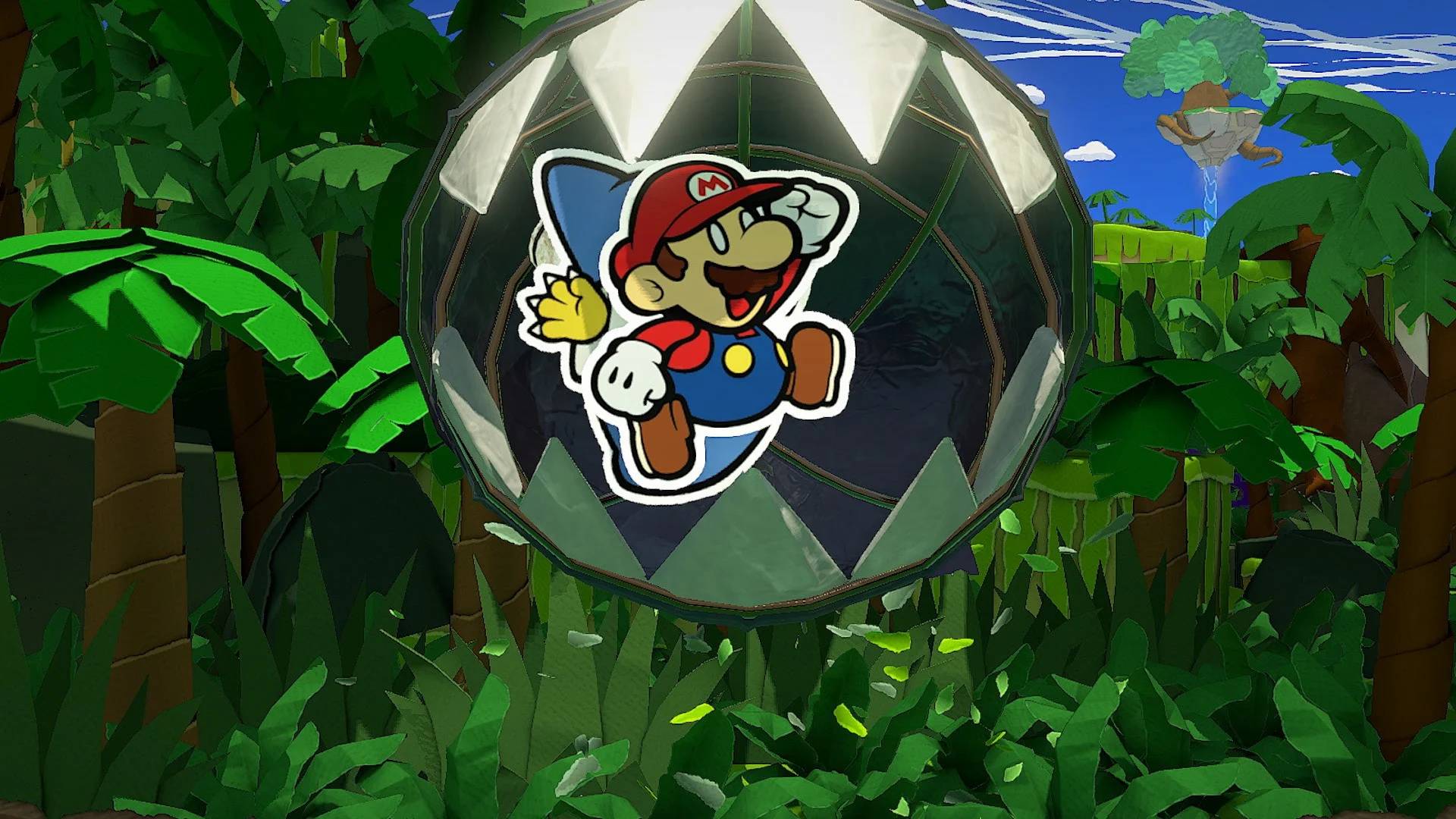 Funny games: Paper Mario and Paper Kami leap into the air but are about to be swallowed by a chain chomp