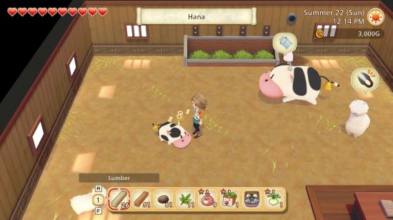 games like Animal Crossing Story of Seasons: some round cows in a barn 