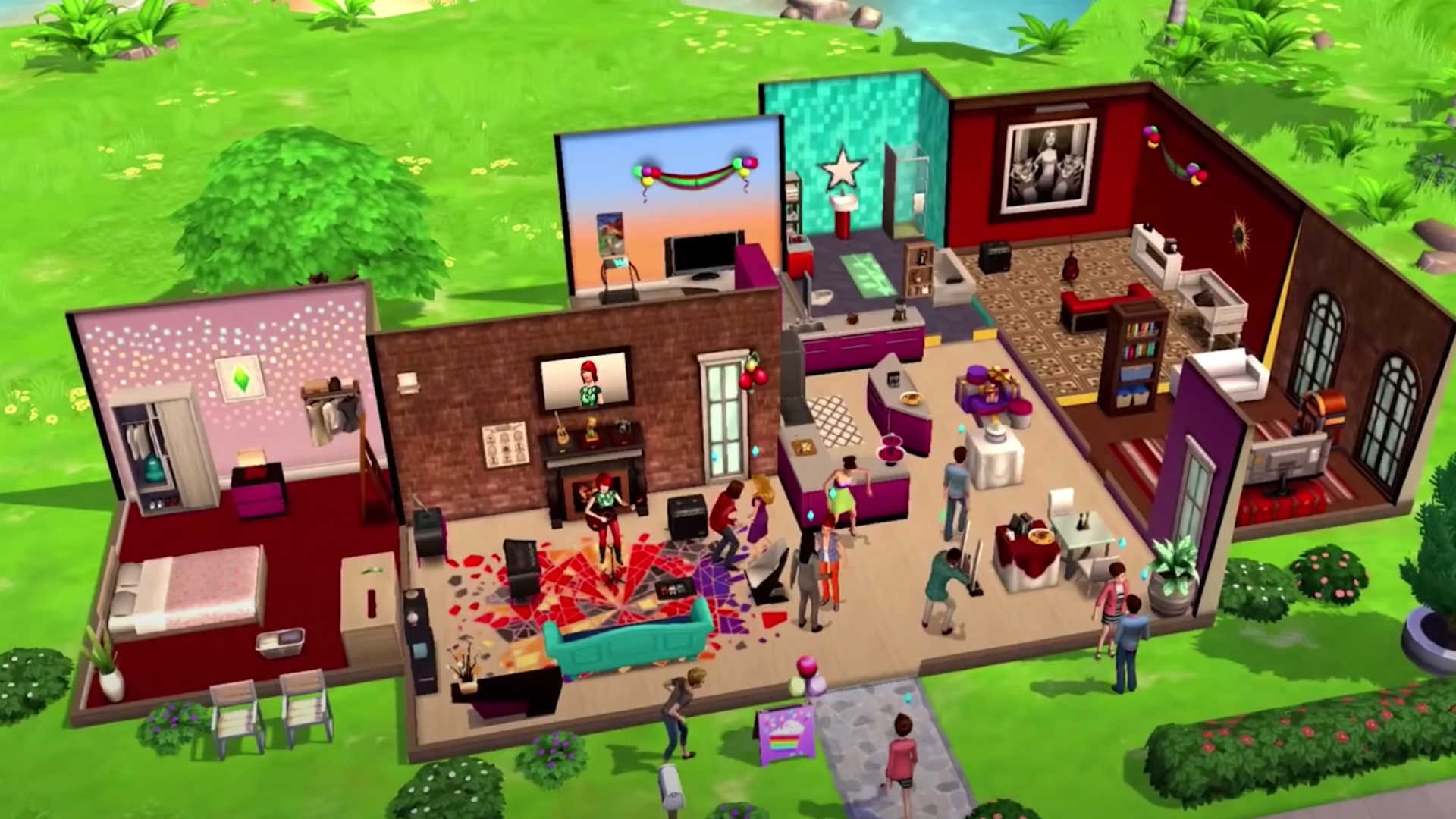 Sims characters having a party