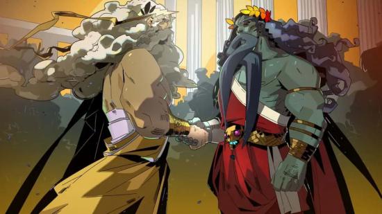 Hades characters Zeus and Hades shaking hands