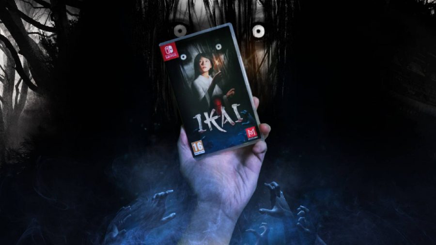 Ikai physical giveaway a creepy image shows a hand appearing through ice and holding a phsyical copy of Ikai for the Nintendo Switch
