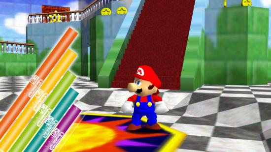 Mario music pipes: A screenshot of Super Mario 64 is visible, with musical pipes coming in from the side