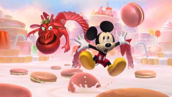 Mickey Mouse games; Mickey running away from a dragon in Castle of Illusion
