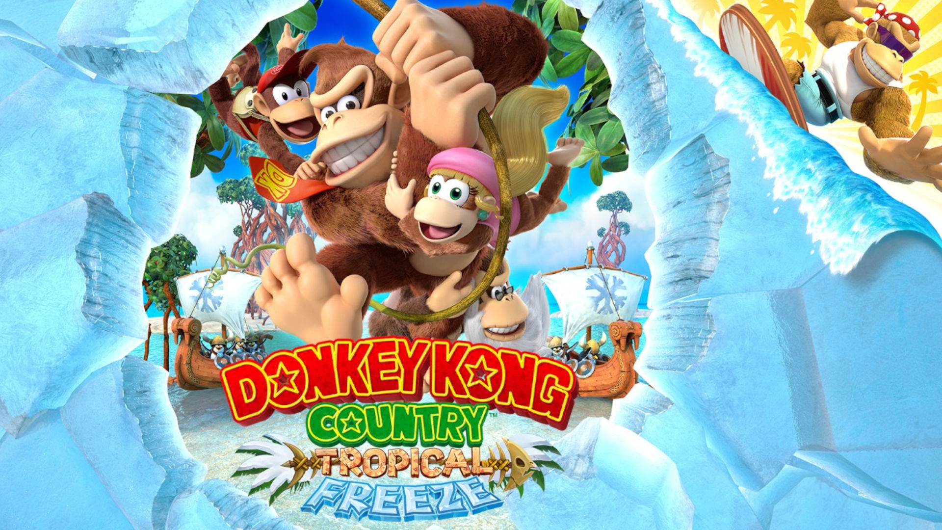 Donkey Kong Country Tropical Freeze cover art with funky Kong in the corner